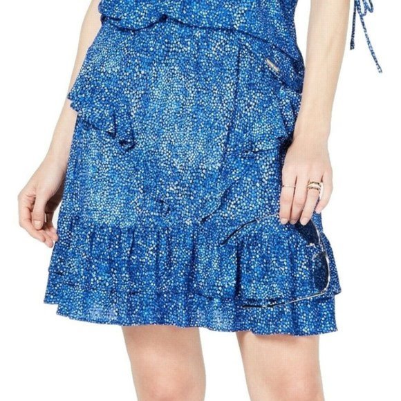 Michael Kors Dresses & Skirts - Michael Kors Blue Geometrical Design Tiered Ruffle Stylish Mini Skirt Si…
